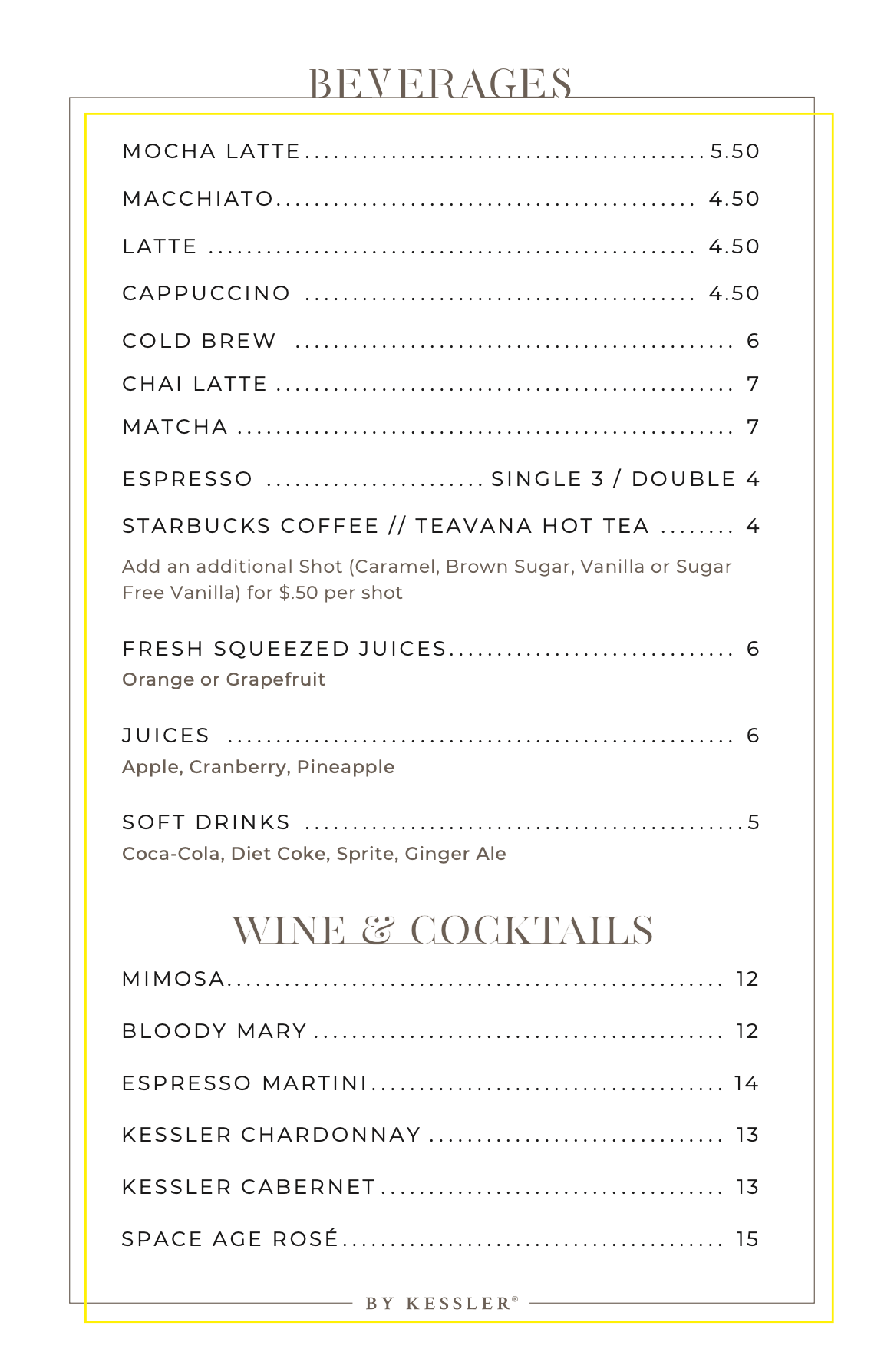 Turbine Beverage menu Summer 2025